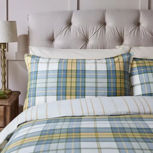 Check Duvet Cover Set - Cream, Brushed Cotton
