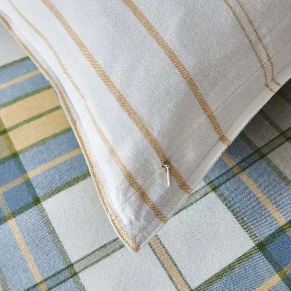 Check Duvet Cover Set - Cream, Brushed Cotton