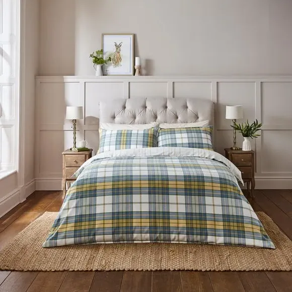 Check Duvet Cover Set - Cream, Brushed Cotton image
