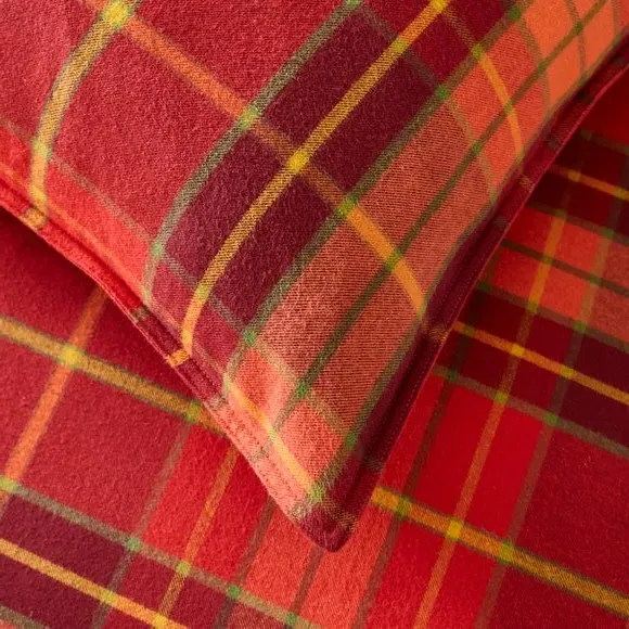 Check Duvet Cover Set - Red, Brushed Cotton