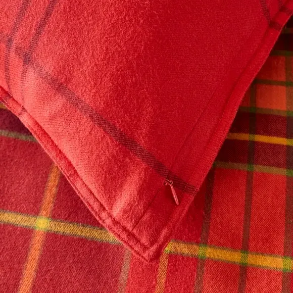 Check Duvet Cover Set - Red, Brushed Cotton
