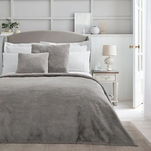 Continental Pillowcase - Grey, Faux Fur