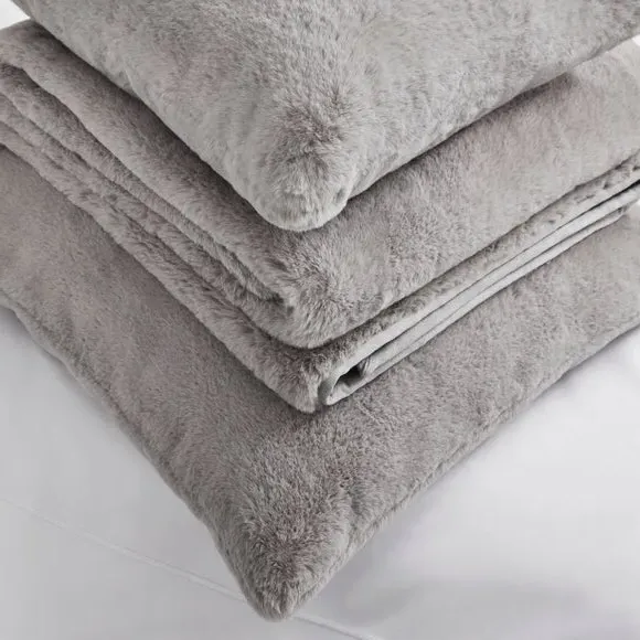 Continental Pillowcase - Grey, Faux Fur
