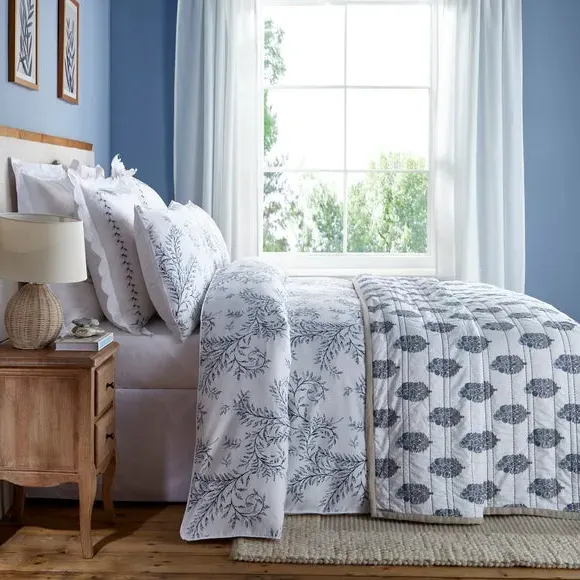 Cotton Bedspread with Tree of Life - Blue