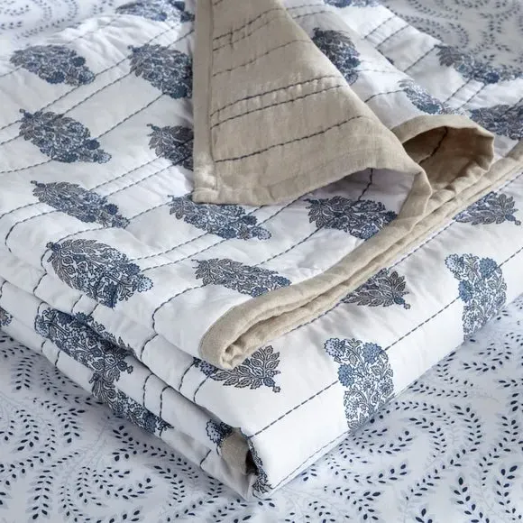 Cotton Bedspread with Tree of Life - Blue