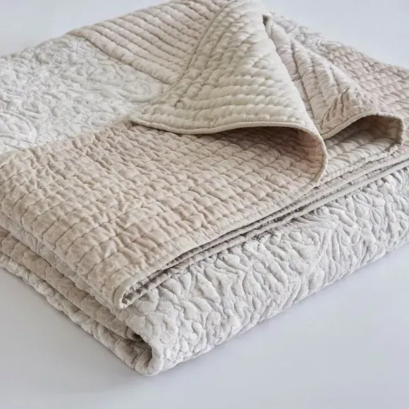 Damask Bedspread with Border - Ivory, Velvet