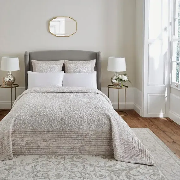 Damask Bedspread with Border - Ivory, Velvet