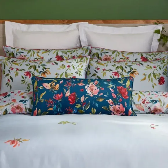 Decorative Cushion with Floral Design - Blue, Velvet