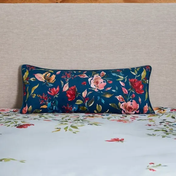 Decorative Cushion with Floral Design - Blue, Velvet image