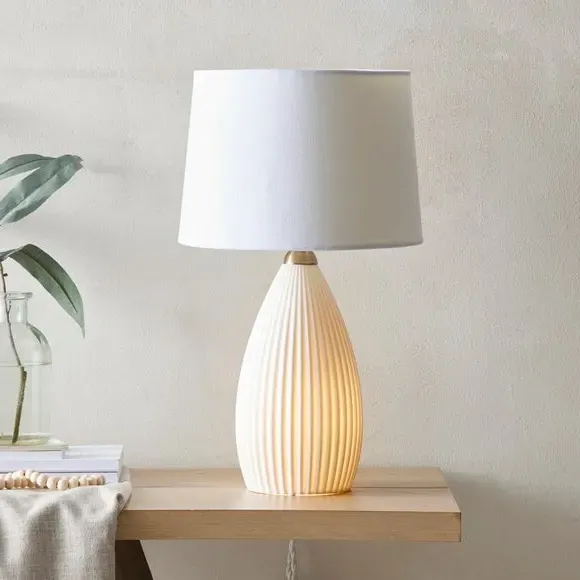 Dual Lit Ribbed Table Lamp - Porcelain