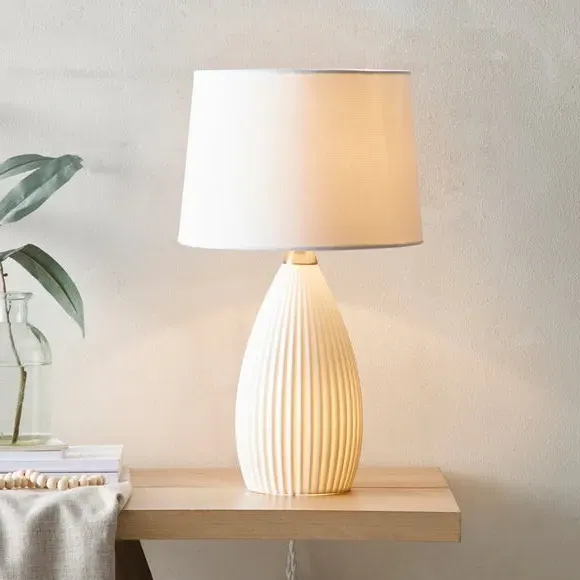 Dual Lit Ribbed Table Lamp - Porcelain