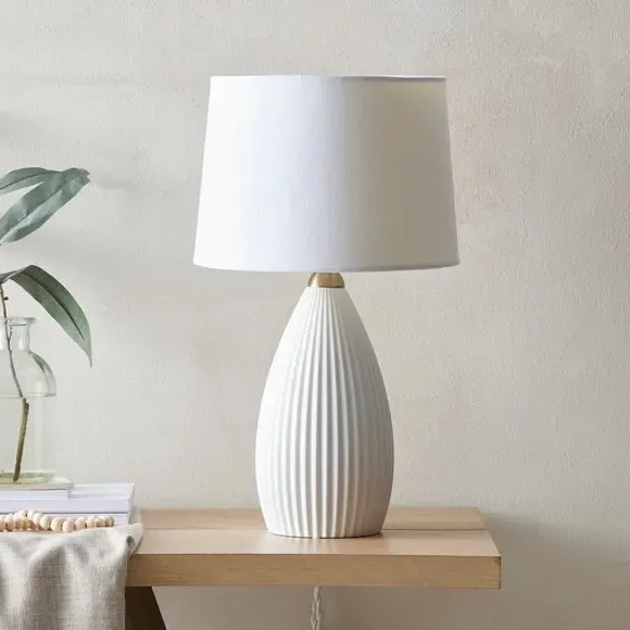 Dual Lit Ribbed Table Lamp - Porcelain