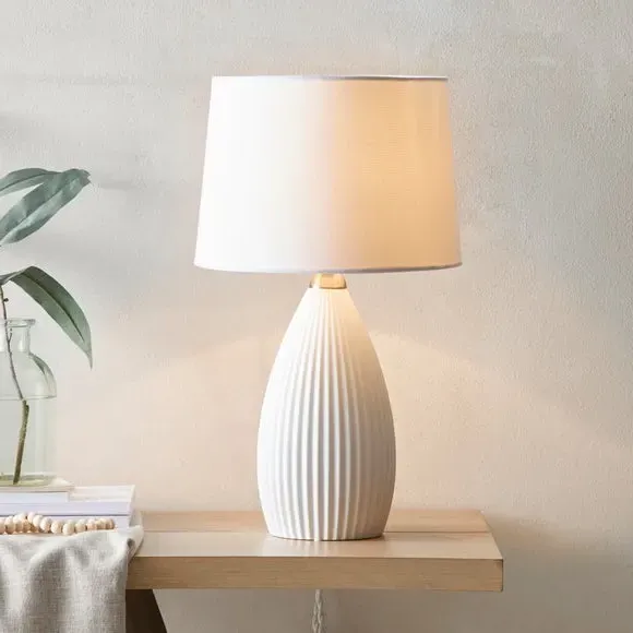 Dual Lit Ribbed Table Lamp - Porcelain image