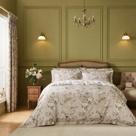 Duvet Cover Set with Floral Design - Natural