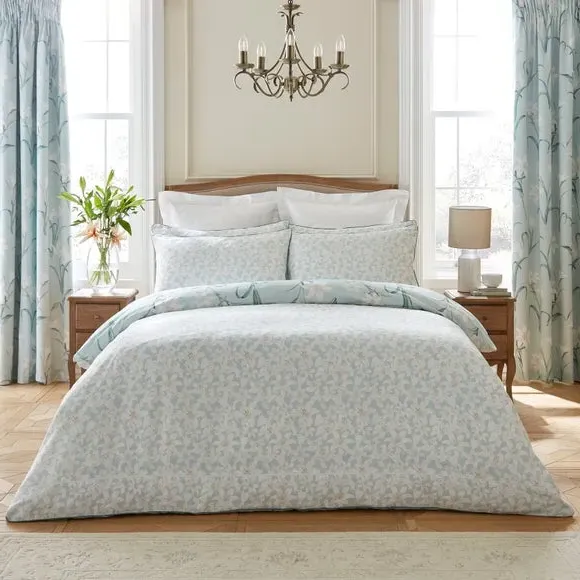 Duvet Cover Set with Floral Design - Seafoam