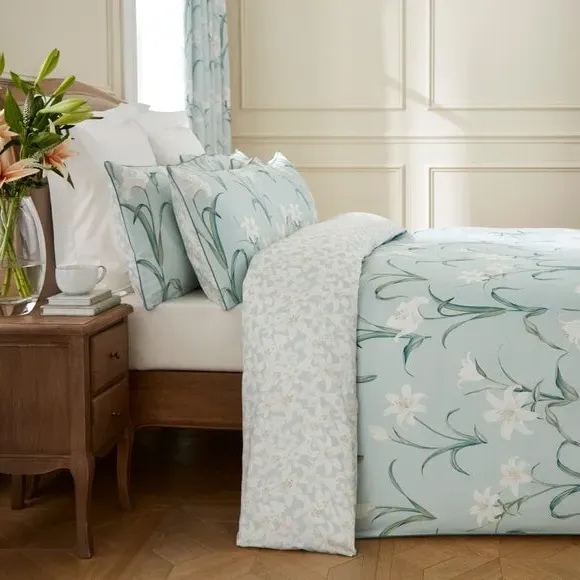 Duvet Cover Set with Floral Design - Seafoam