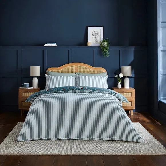 Duvet Cover Set with Robin Design - Blue, Cotton