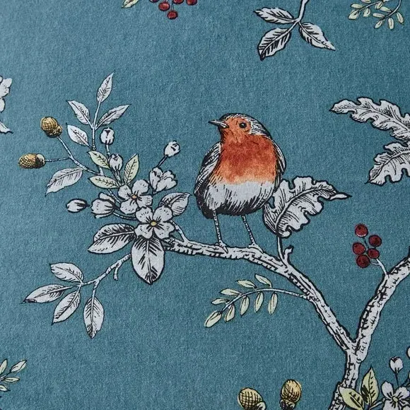 Duvet Cover Set with Robin Design - Blue, Cotton