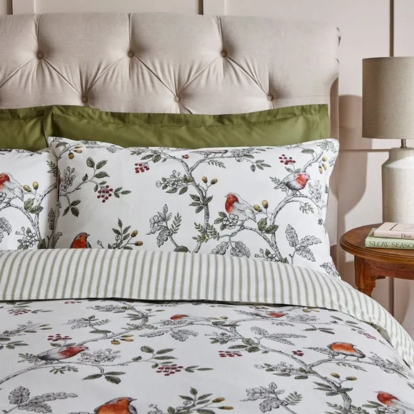 Duvet Cover Set with Robin Design - Ivory, Cotton