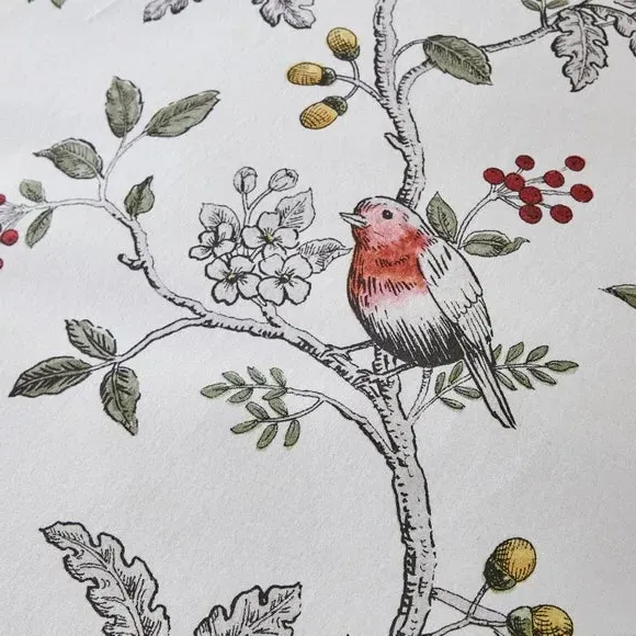 Duvet Cover Set with Robin Design - Ivory, Cotton