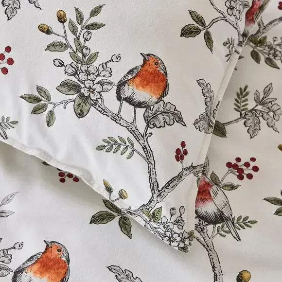 Duvet Cover Set with Robin Design - Ivory, Cotton