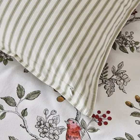 Duvet Cover Set with Robin Design - Ivory, Cotton