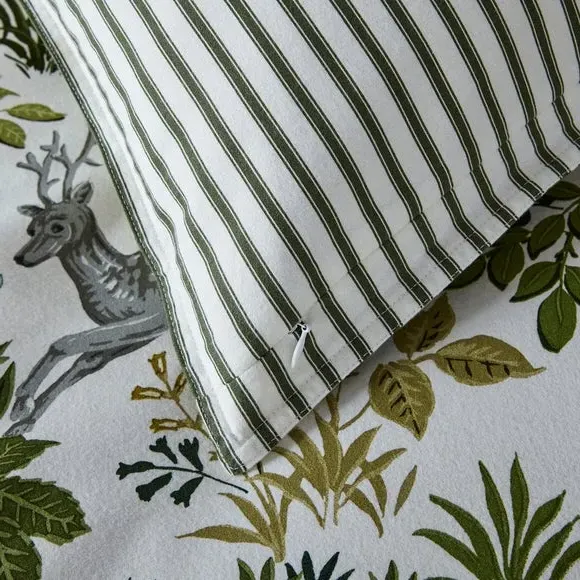 Duvet Cover Set with Stag Design - Green, Cotton