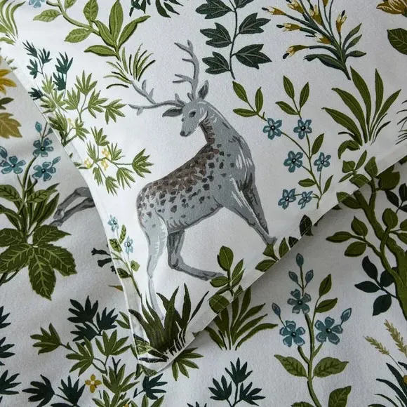 Duvet Cover Set with Stag Design - Green, Cotton