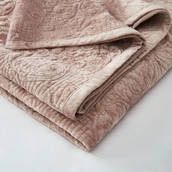 Embroidered Bedspread - Rose, Velvet