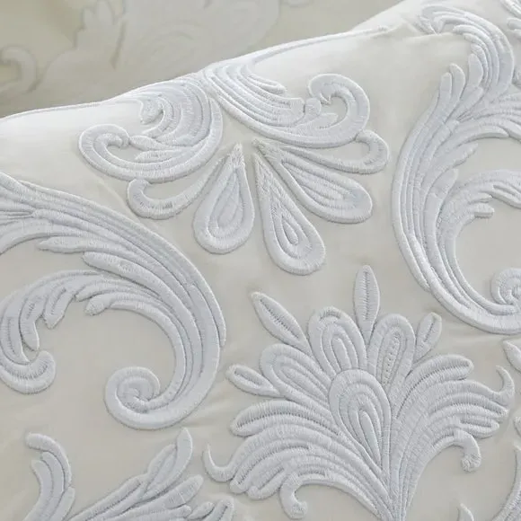 Embroidered Cushion - Cream, Cotton Velvet