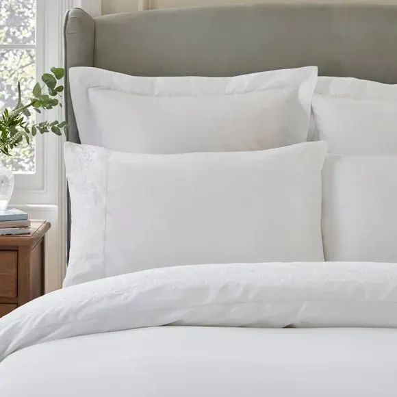 Embroidered Duvet Cover Set - White, Cotton