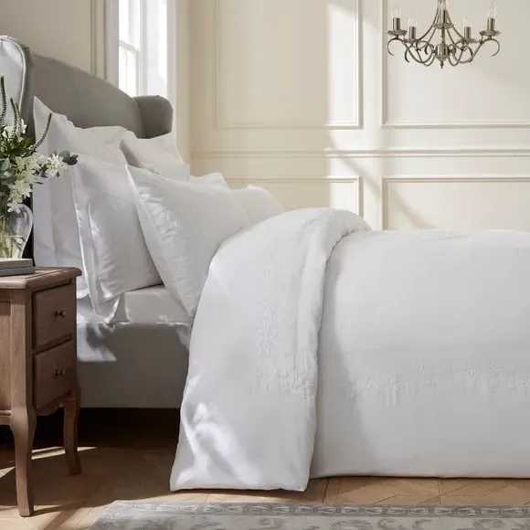 Embroidered Duvet Cover Set - White, Cotton