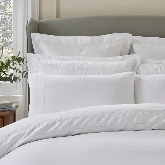 Embroidered Duvet Cover Set - White, Cotton