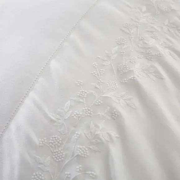 Embroidered Duvet Cover Set - White, Cotton