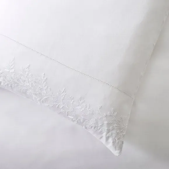 Embroidered Duvet Cover Set - White, Cotton