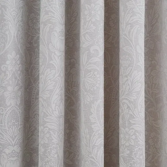 Eyelet Curtains with Damask Pattern - Grey, Chenille