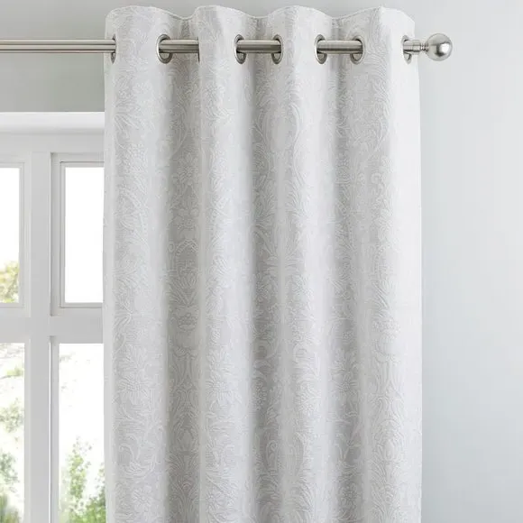 Eyelet Curtains with Damask Pattern - Grey, Chenille image