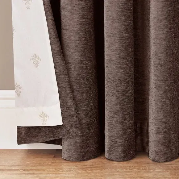 Eyelet Curtains with Lining - Brown, Cotton