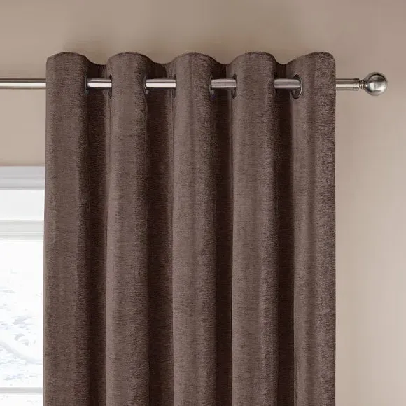 Eyelet Curtains with Lining - Brown, Cotton