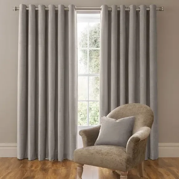 Eyelet Curtains with Lining - Grey, Cotton