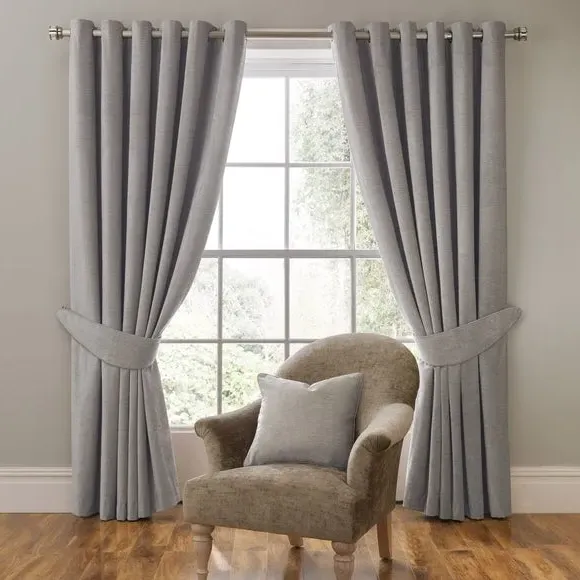 Eyelet Curtains with Lining - Grey, Cotton