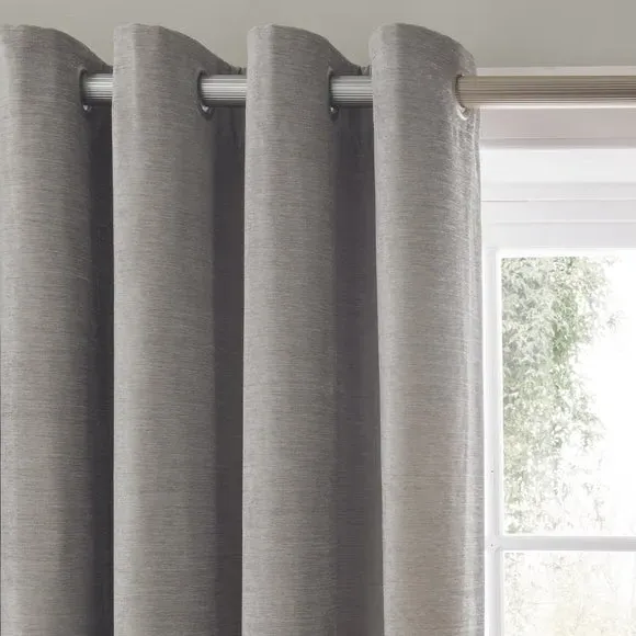 Eyelet Curtains with Lining - Grey, Cotton