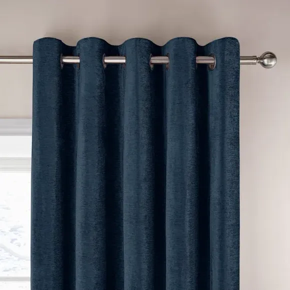 Eyelet Curtains with Lining - Navy, Cotton