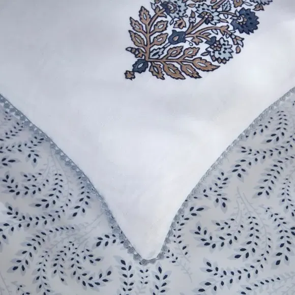 Filled Cushion with Feather Filling - Blue, Cotton