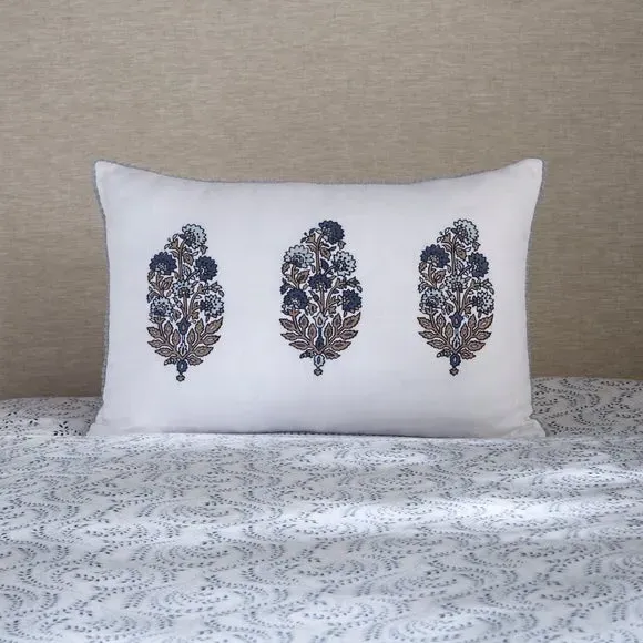 Filled Cushion with Feather Filling - Blue, Cotton