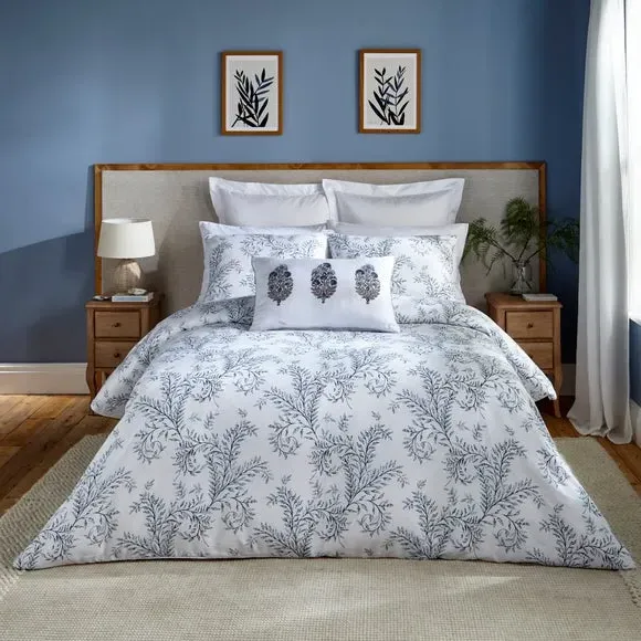 Filled Cushion with Feather Filling - Blue, Cotton