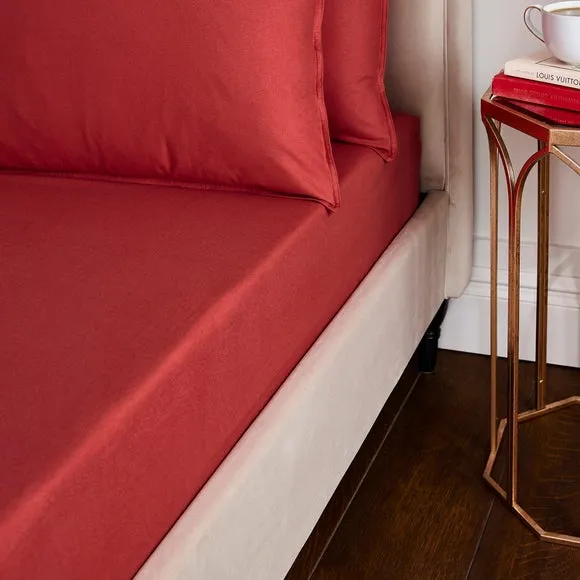 Fitted Sheet with Deep Pockets - Red, Cotton