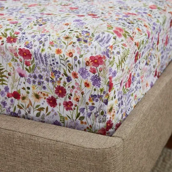 Fitted Sheet with Floral Print - Multicolor, Cotton