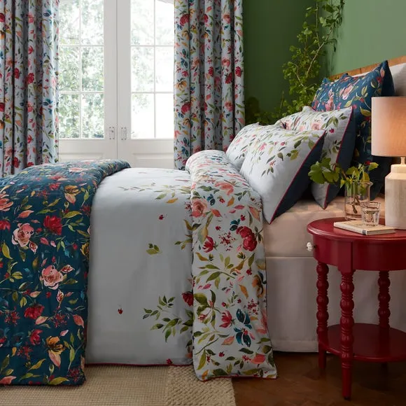 Floral Bedspread Reversible - Vintage Blue, Cotton