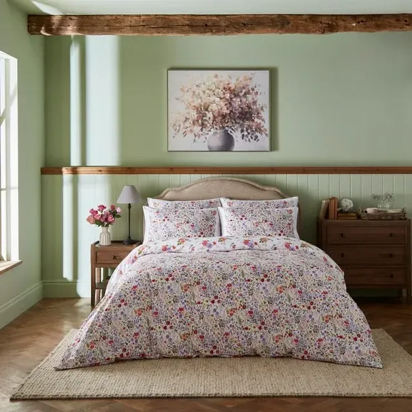 Floral Duvet Cover Set - White, Cotton